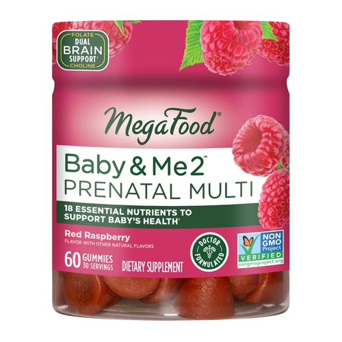 MegaFood Baby & Me 2 Prenatal Vitamin Gummies Red Raspberry