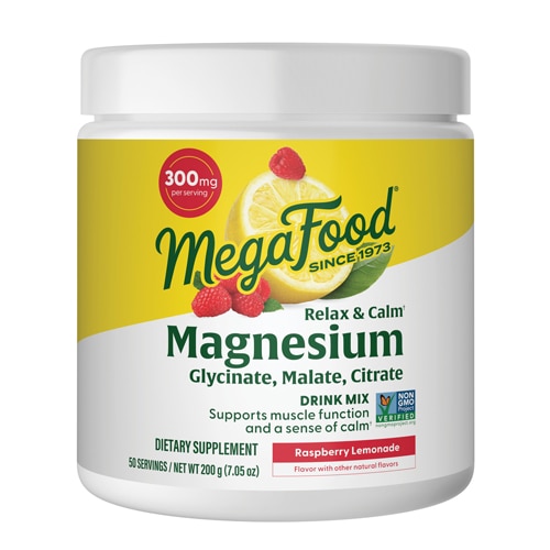 MegaFood Magnesium Relax + Calm Powder Glycinate Citrate Malate Raspberry Lemonade