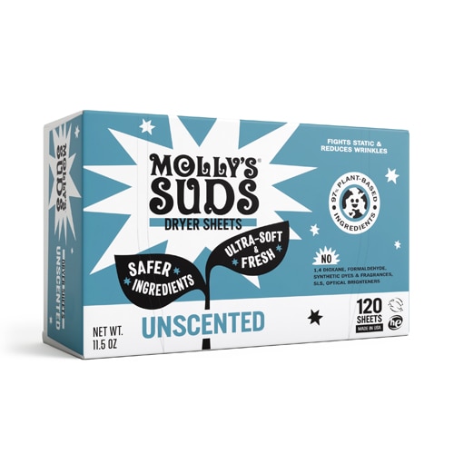 Molly's Suds Fabric Softener Dryer Sheets Unscented