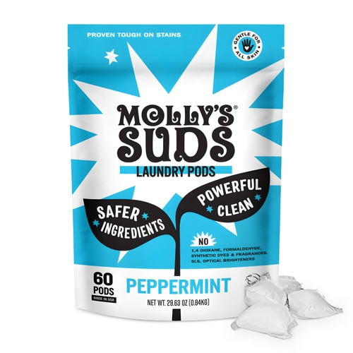 Molly's Suds Laundry Detergent Pods Ultra-concentrated 60 Loads Peppermint