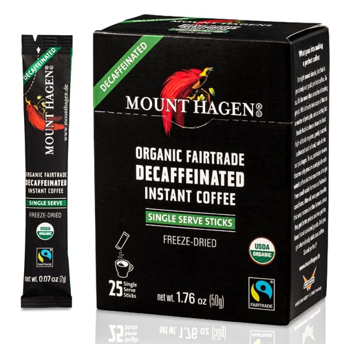 Mount Hagen Organic Fairtrade Decaffeinated Instant Coffee Single Serve Sticks