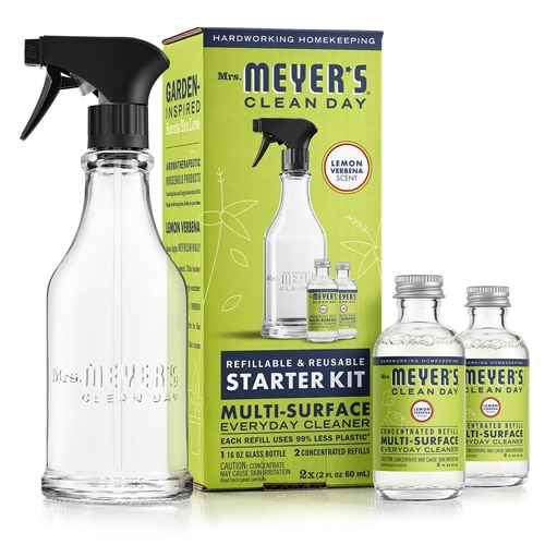 Mrs. Meyer's Clean Day Multi-Surface Starter Kit Spray Bottle + 2 Concentrated Refills Lemon Verbena