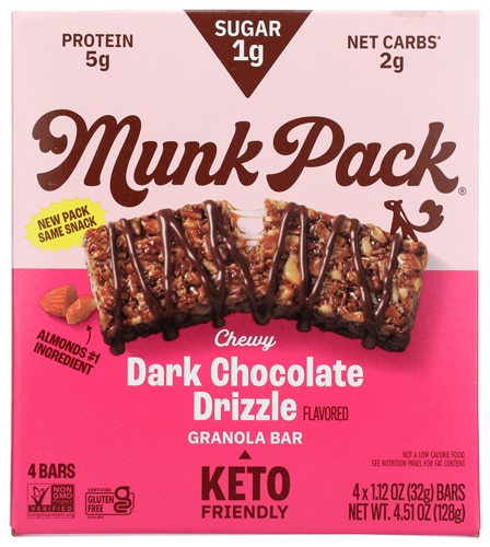 Munk Pack Gluten Free Keto Chewy Granola Bar Dark Chocolate Drizzle