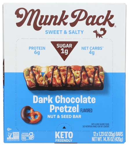 Munk Pack Gluten Free Keto Nut & Seed Bar Dark Chocolate Pretzel