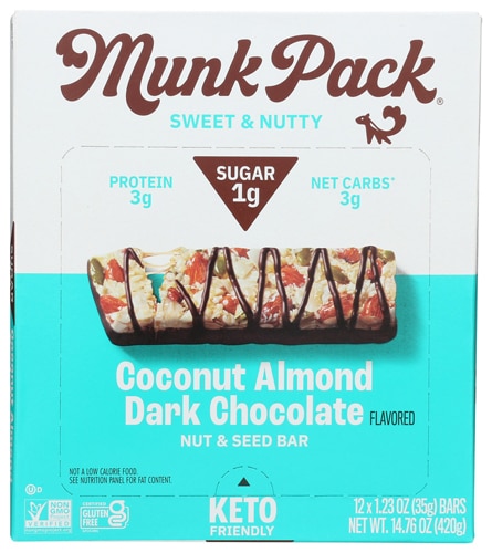 Munk Pack Nut & Seed Bar Gluten Free Keto Coconut Almond Dark Chocolate