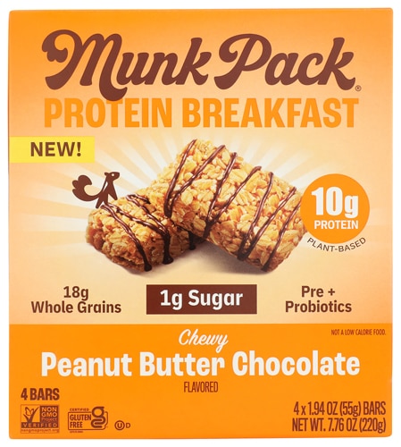 Munk Pack Probiotic Protein Breakfast Bar Chewy Peanut Butter Chocolate