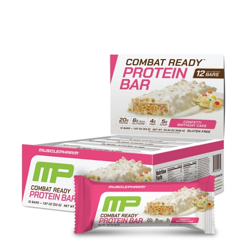 MusclePharm Combat Ready Protein Bar 20 g Protein Confetti Birthday Cake