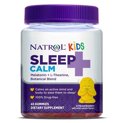 Natrol Kids Sleep + Calm Drug Free Sleep Aid Calm an Active Mind Ease To Sleep Melatonin and L-Theanine Strawberry Flavored