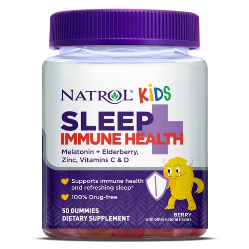 Natrol Kids Sleep + Immune Health Drug Free Sleep Aid and Immunity Support Melatonin Zinc Vitamin C & D Elderberry Berry Flavored