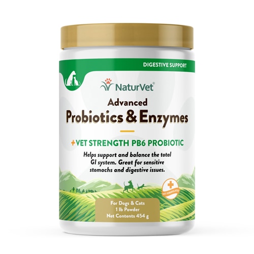 NaturVet Advanced Probiotics & Enzymes Powder Plus Vet Strength PB6 Probiotic for Dogs