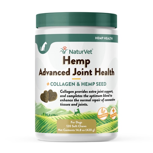 NaturVet Hemp Advanced Joint Health Collagen Glucosamine MSM Omegas for Dogs