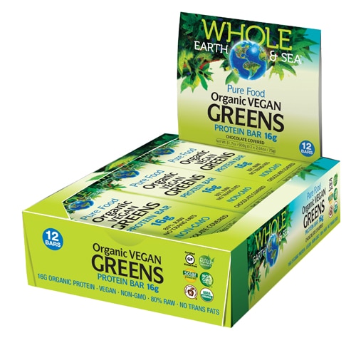 Natural Factors Whole Earth & Sea Organic Vegan Greens Protein Bar Chocolate Covered