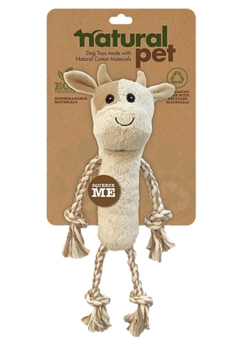 Natural Pet Dog Toy Eco-Friendly Squeaker Plush & Rope Cow
