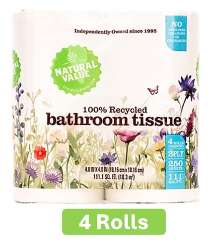 Natural Value Bathroom Tissue 100% Recycled 2-Ply 250 Sheet Roll