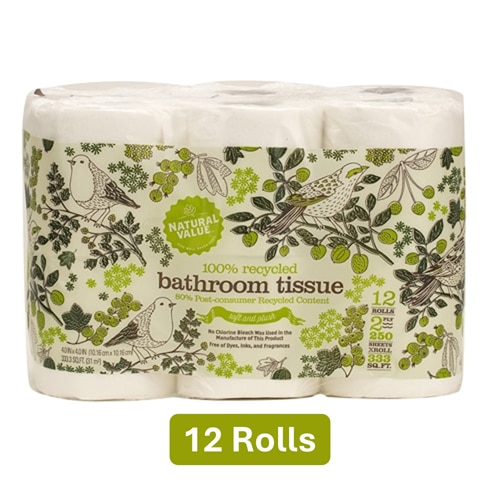 Natural Value Bathroom Tissue 100% Recycled 2-Ply 250 Sheet Roll