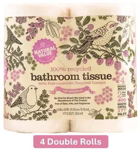 Natural Value Bathroom Tissue 100% Recycled 2 Ply 400 Sheet Roll