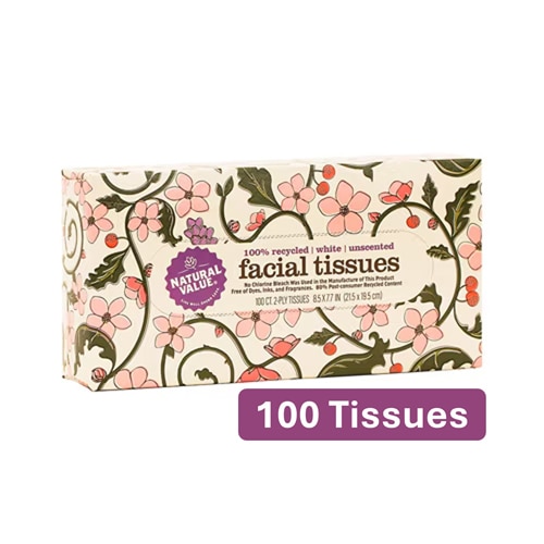 Natural Value Facial Tissues 100% Recycled 2-Ply White Unscented