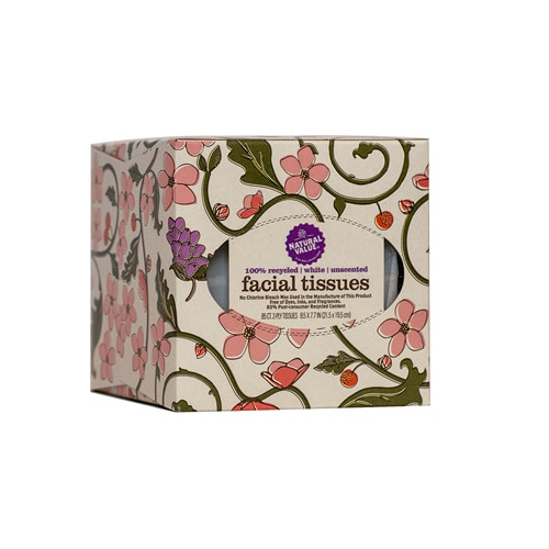 Natural Value Facial Tissues 100% Recycled White Unscented 2 ply