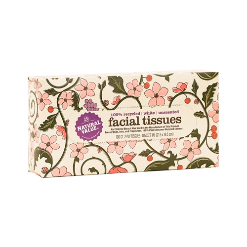 Natural Value Facial Tissues 100% Recycled White Unscented 2 ply