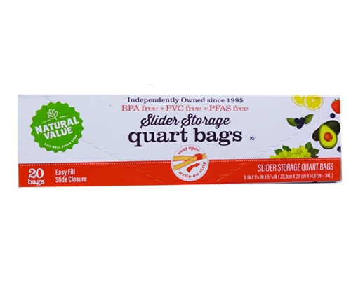Natural Value Slider Storage Quart Bags BPA Free