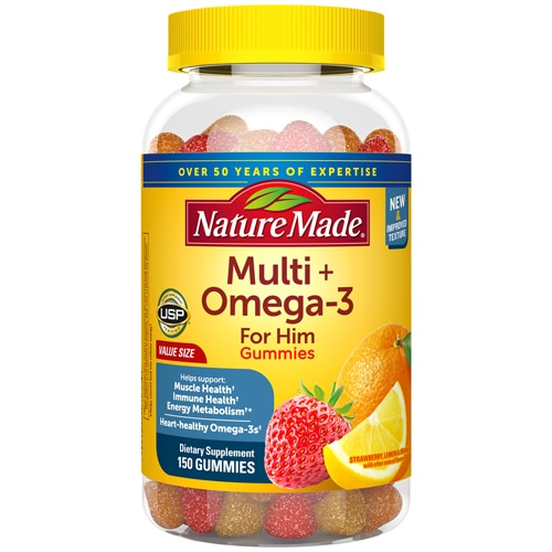 Nature Made Adult Gummies Multi for Him plus Omega-3s Lemon Orange & Strawberry