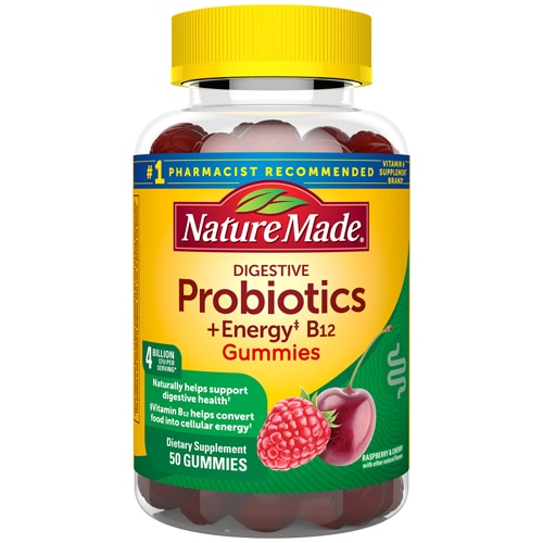 Nature Made Digestive Probiotics plus Energy B12 Gummies Raspberry & Cherry