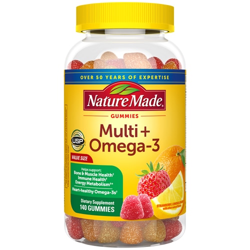 Nature Made Multi + Omega-3 Adult Gummies Strawberry, Lemon & Orange