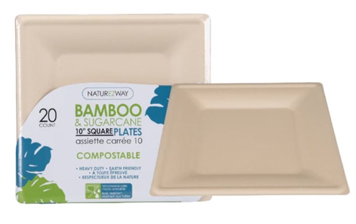NatureZWay Plate Square 10 in Compostable Bamboo