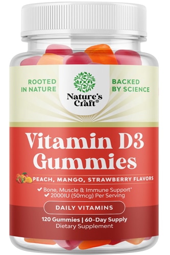 Nature's Craft Vitamin D3 Gummies Peach Mango & Strawberry