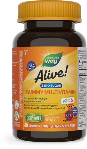 Nature's Way Alive! Kids Zero Sugar Gummy Multivitamin - Ages 2+ - Vitamins C-D3-B12-E