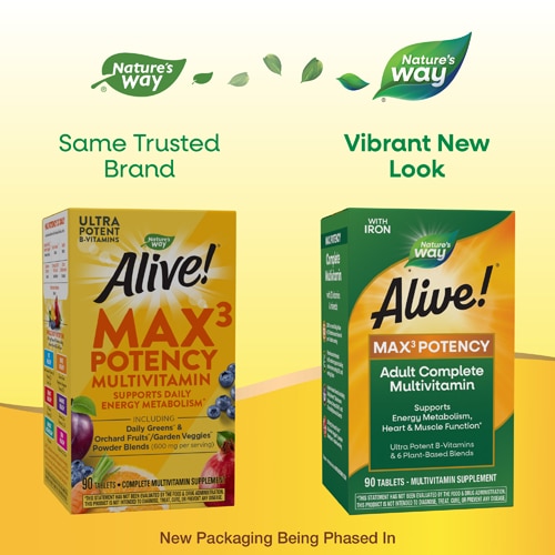 Nature's Way Alive! Max3 Potency Adult Complete Multivitamin - Vitamins B12-B6-Iron