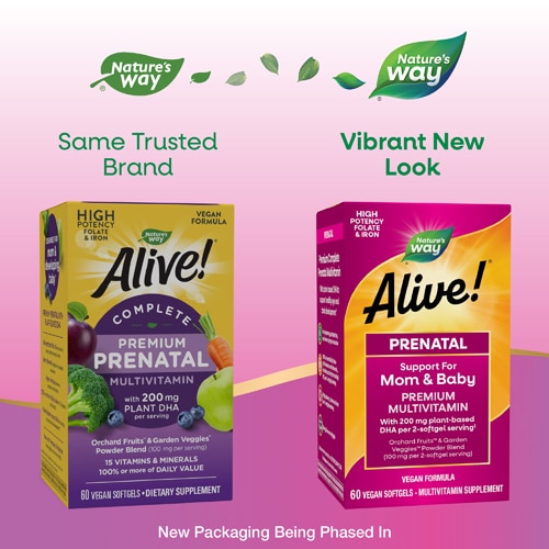 Nature's Way Alive! Premium Prenatal Multivitamin - DHA - Folate - Iron