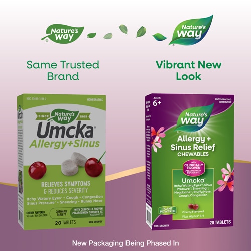 Nature's Way Allergy + Sinus Relief Chewables - Umcka - Cherry Flavored