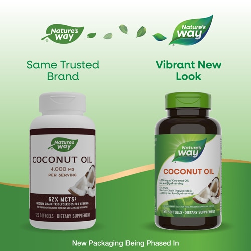 Nature's Way Coconut Oil - 62% MCTs - 4000 mg Per 4-Softgel Serving - Hexane Free