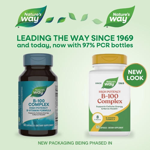 Nature's Way High Potency B-100 Complex - 8 B-Vitamins - Vitamins B2 B6 B12 Folate