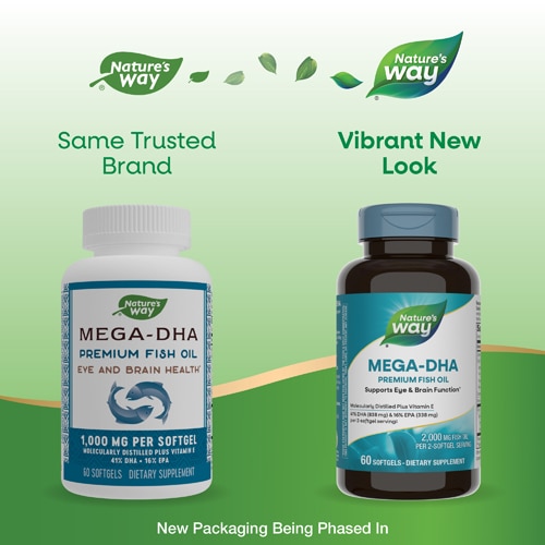 Nature's Way Mega-DHA Premium Fish Oil - Omega 3 - Plus Vitamin E