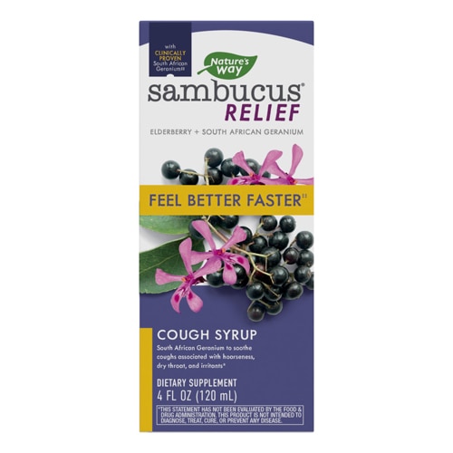 Nature's Way Sambucus Cough Relief + Immune Syrup - Elderberry Extract - Vitamin C & Zinc