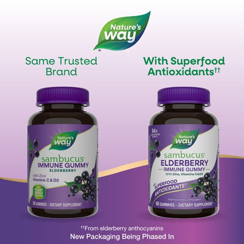 Nature's Way Sambucus Elderberry Immune Gummies - Vitamin C - Vitamin D3 - Zinc