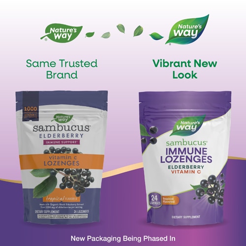Nature's Way Sambucus Immune Lozenges - Vitamin C - Elderberry - Tropical Flavored