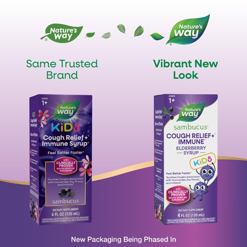 Nature's Way Sambucus Kids Cough Relief + Immune Elderberry Syrup - Vitamin C - Zinc