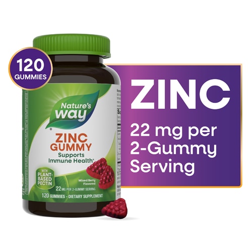 Nature's Way Zinc Gummies - 100% Daily Value Zinc per Gummy Mixed Berry Flavored