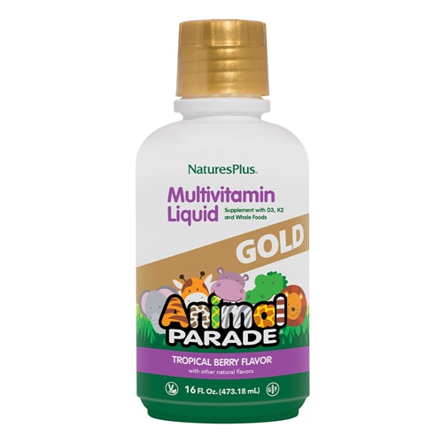 NaturesPlus Animal Parade Gold Children's Liquid Multi-Vitamin and Mineral Supplement Natural Tropical Berry