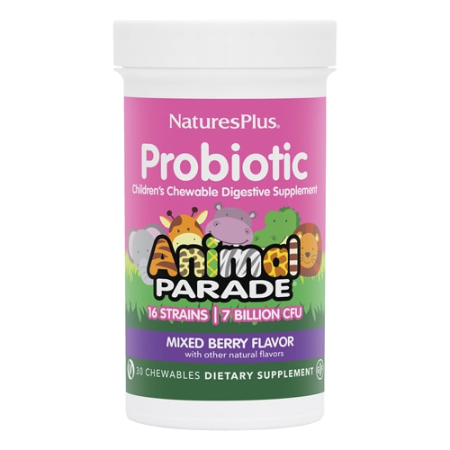 NaturesPlus Animal Parade Probiotic Children's Chewable Digestive Supplement Mixed Berry