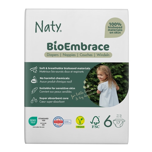 Naty Diapers BioEmbrace Super Absorbent 17 Diapers 35+ lbs