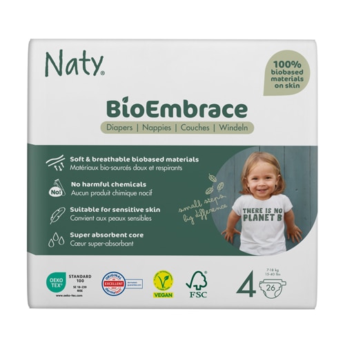 Naty Diapers BioEmbrace Super Absorbent 26 Diapers 15-40 lbs