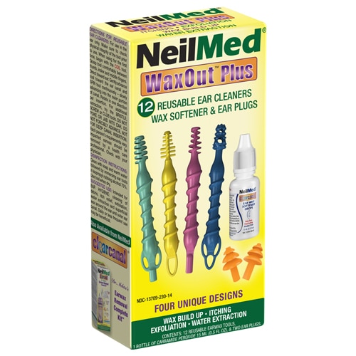 NeilMed WaxOut Plus Reusable Ear Cleaners Kit with Drops - 12 Earwax Tools