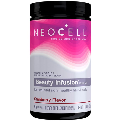 NeoCell Beauty Infusion Drink Mix - Collagen Types 1 & 3 Hyaluronic Acid + Biotin Cranberry Flavor