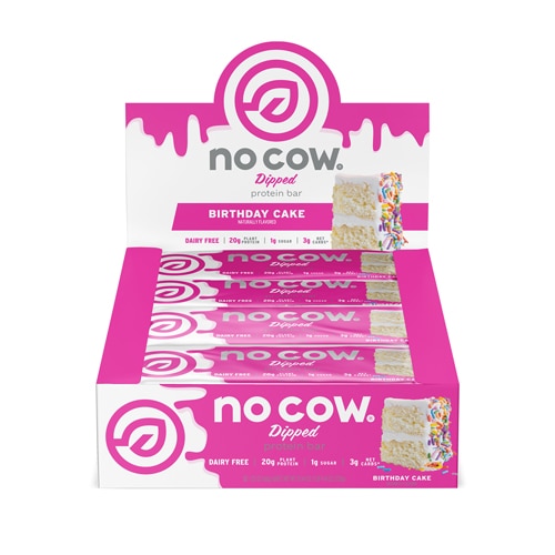 No Cow Protein Bar Dipped Birthday Cake