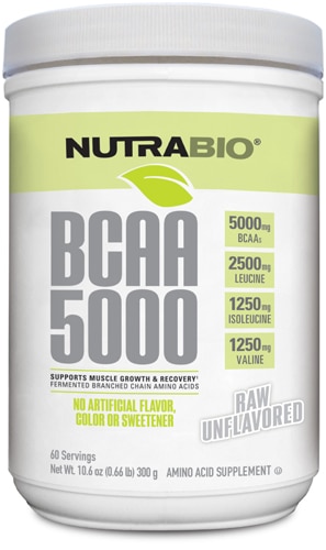 NutraBio BCAA 5000 Natural Powder Raw Unflavored