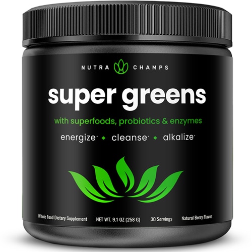 NutraChamps Super Greens Powder with Superfoods Probiotics & Enzymes Natural Berry